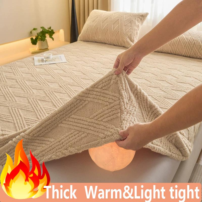 2025Winter Taffeta Fleece Bed Sheet Simple Single Piece Warm Coral Fleece Thickened Flannel Protector Non-Slip Bed Cover