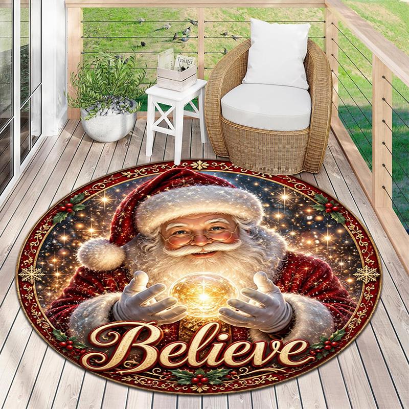 Cute Christmas Day Gift Bell Santa Claus Snowman Christmas Tree round rug Home Soft Decorative Anti slip Chair Mat Carpet Outdoor Floor Mat Carpet 11
