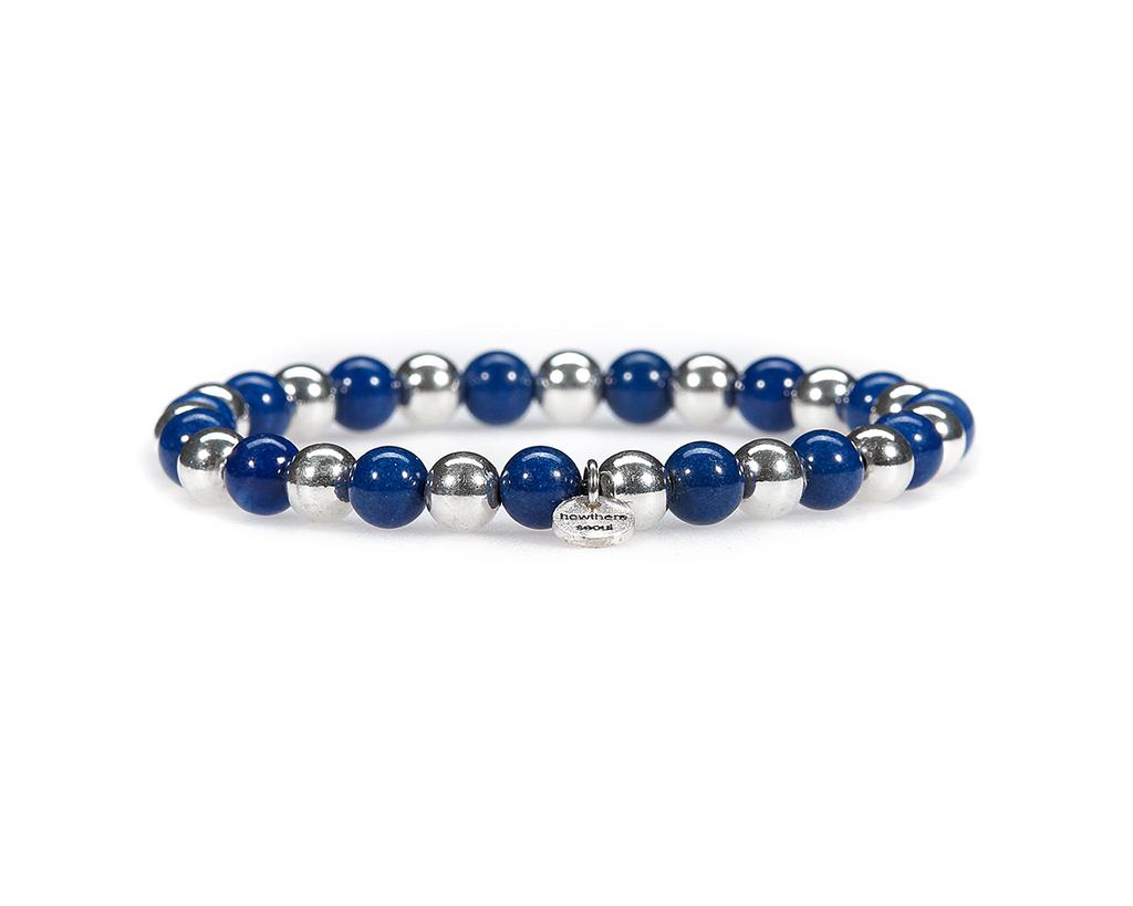 Howthere Silver Ball Bracelet Half & Half - Silver Ball And Navy Stone