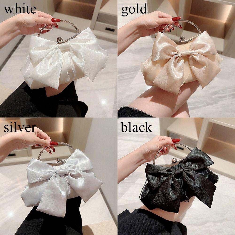 Luxury Gold Bright Silk Bowknot Evening Bag Chain Banquet Clutch Handbags Women Female