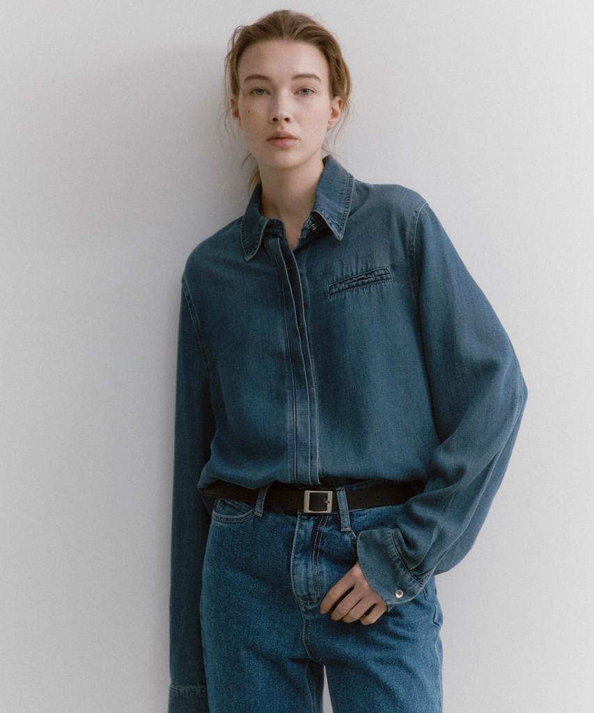 LEI AVERY Hidden Button Denim Shirt (Blue)