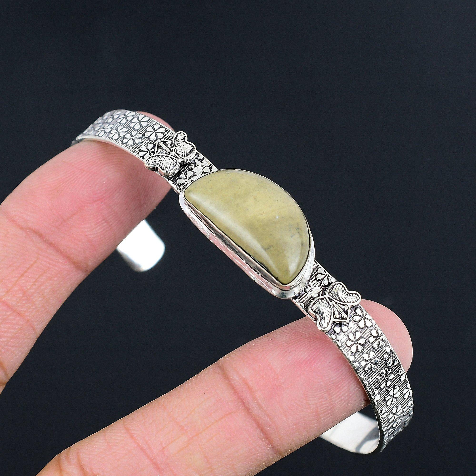 

Gift For Women Bangle Adjustable 925 Silver Natural Polychrome Jasper Gemstone Adjustable