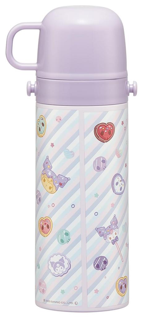 Skater Water 470ml or 430ml Sanrio Fancy Snacks Stainless Sports Children's Bottle, 2-Way, (Direct Drinking) (Cup Drinking), Kuromi, & Sweets, Girls'