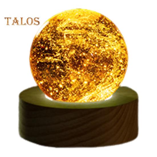 

Искусственные хрустальные стеклянные шары, светодиодный чакра-шар с питанием от USB, с деревянной основой, ледяные треснувшие сферы, ночник для медитации, домашний декор стола жёлтый