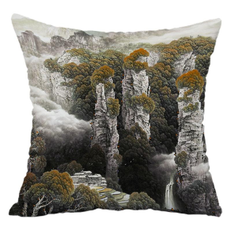 

Наволочка с изображением пейзажа в китайском стиле для украшения общежития, офиса, гостиной, дивана, дома, наволочка 40x40cm