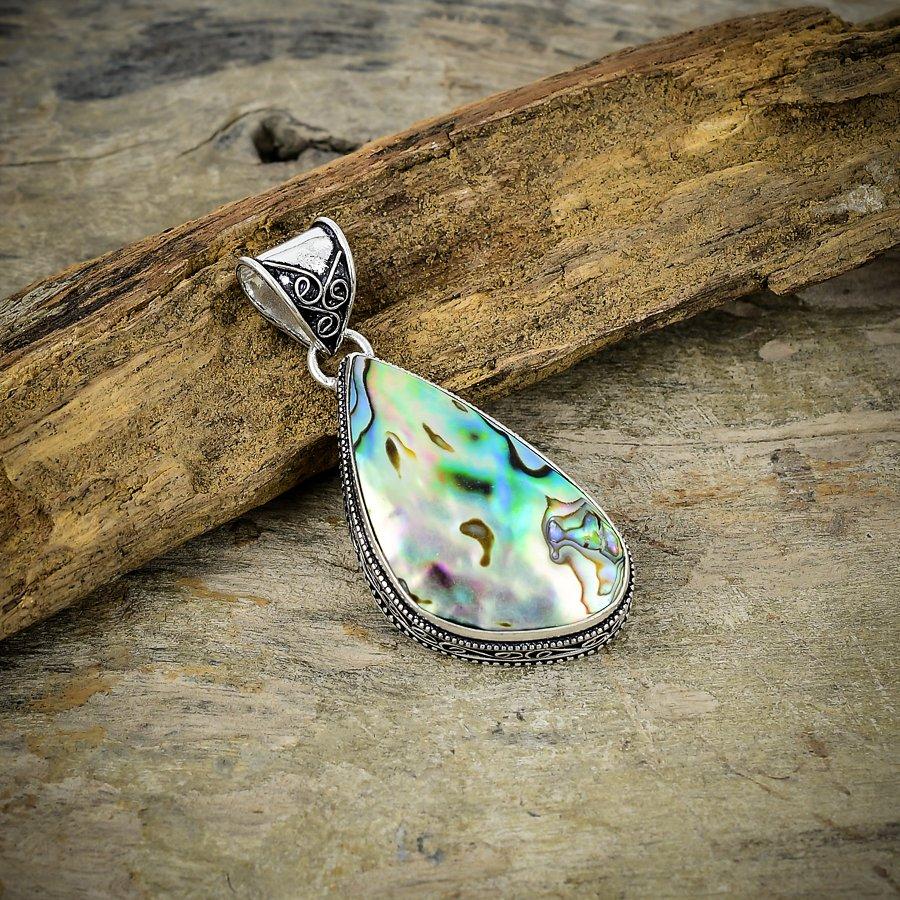 

Abalone Shell Gemstone Handmade 925 Sterling Silver Jewelry Pendant 2.29 M-17