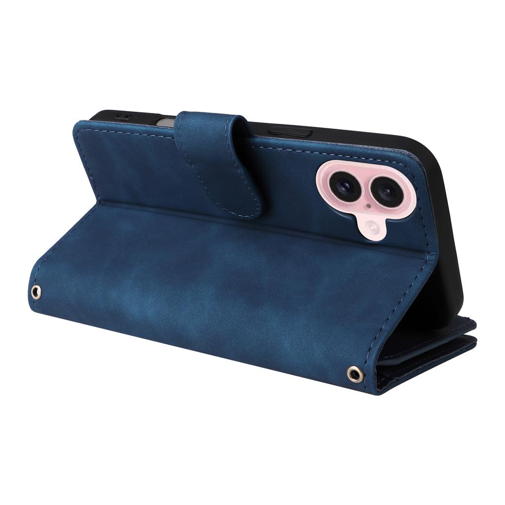 For iPhone 17 Case Zipper Wallet Multiple Card Slots Leather Phone Cover with Wrist Strap