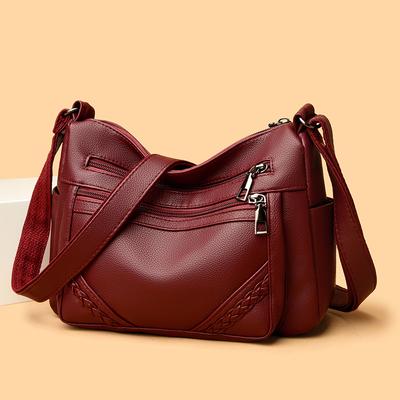 Middle Aged Mom Bag, Soft Leather Lightweight Diagonal Cross Bag, PU Large Capacity Shoulder Bag, Shopping Multi-layer Fashionable Diagonal Backpack