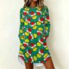 Women's Casual Dress Christmas Print Neck Long Sleeve Festive Holiday Outfit