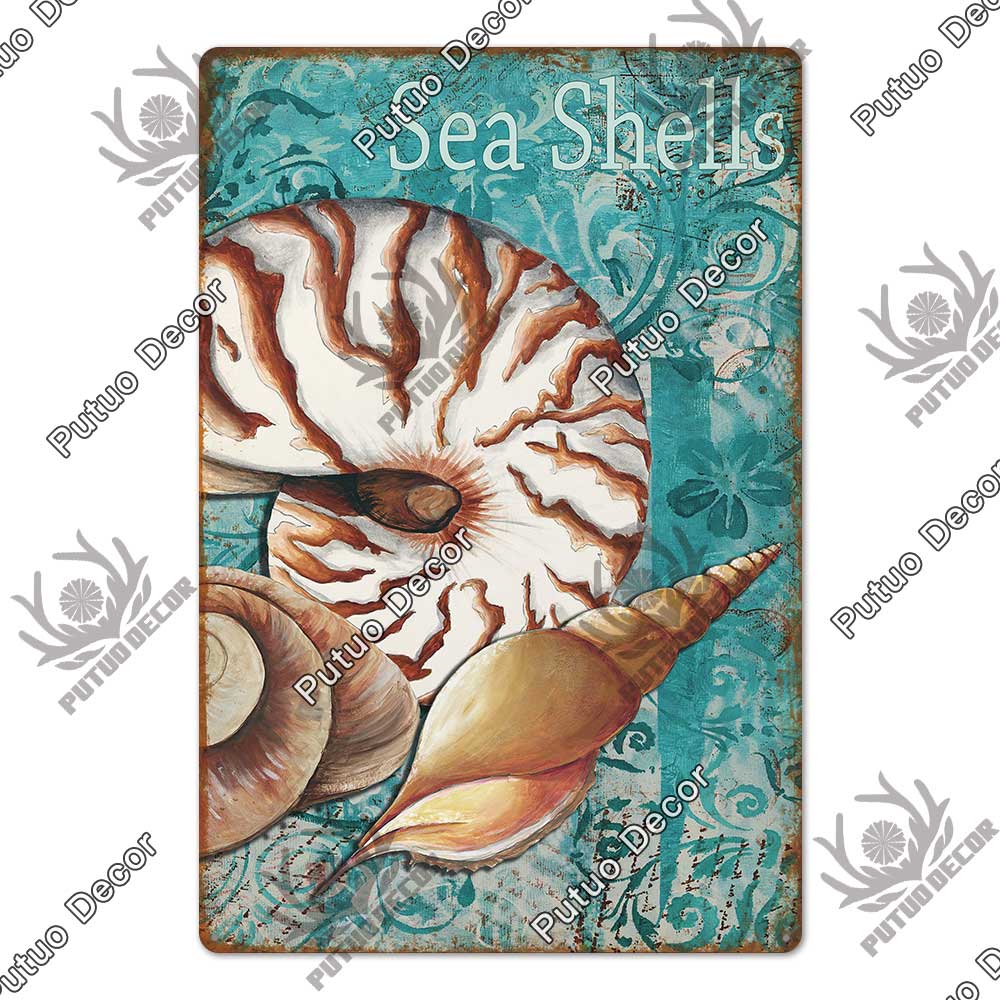 Decor Marine Animals Tin Sign Vintage Plaque Metal Wall Retro Posters for Beach Bar House Decorative Art Iron Painting
