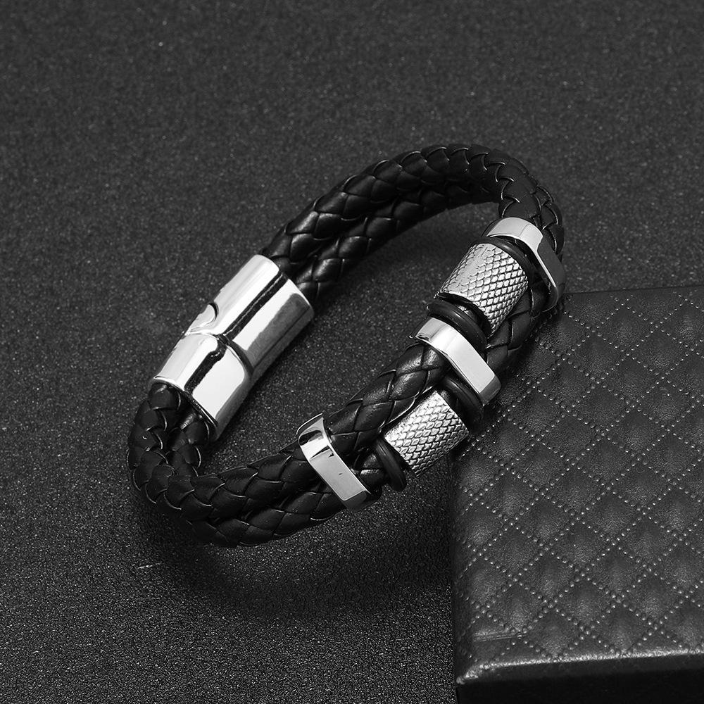 Men's Multilayer Leather Bracelet with Magnetic Alloy Clasp - Euro-American Fashion Accessory