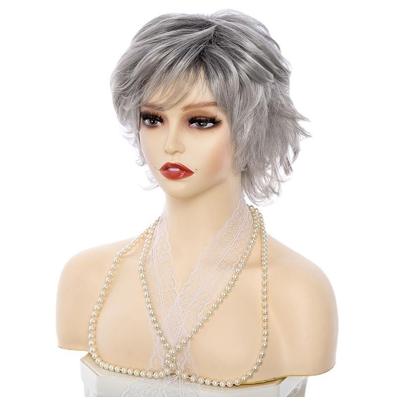 Mulheres Senhoras Natural Curto Ondulado Encaracolado Perucas Com Franja Castanho Loiro Laranja Cinza Peruca Diária Fantasia Festa Cabelo Resistente Ao Calor Fibra