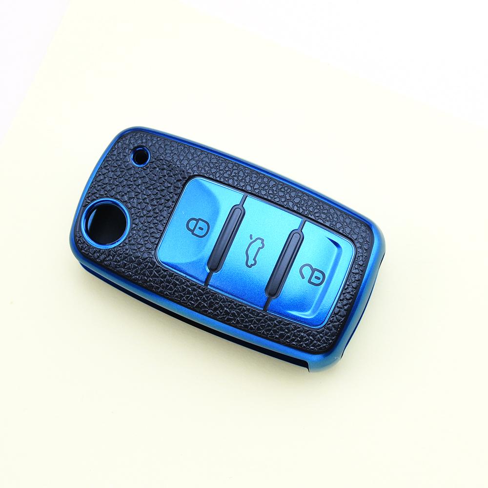 3 Buttons For Volkswagen VW Passat Tiguan Beetle Polo Golf Caddy T5 Up Eos Skoda Octavia Seat Leon Altea TPU Leather Car Key Case Cover