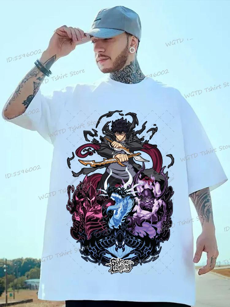 Anime Solo Leveling T Shirt Vintage Sung Jin Woo T-shirts Men Women Cotton Streetwear Short Sleeve Manga Solo Leveling Tops Tees