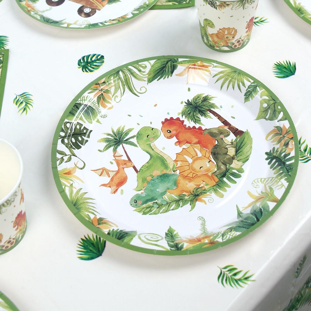 Jungle Dinosaur Disposable Tableware Happy Dino Birthday Napkin/Plate/Cup Jurassic World Roar Kids Happy Birthday Party Decor