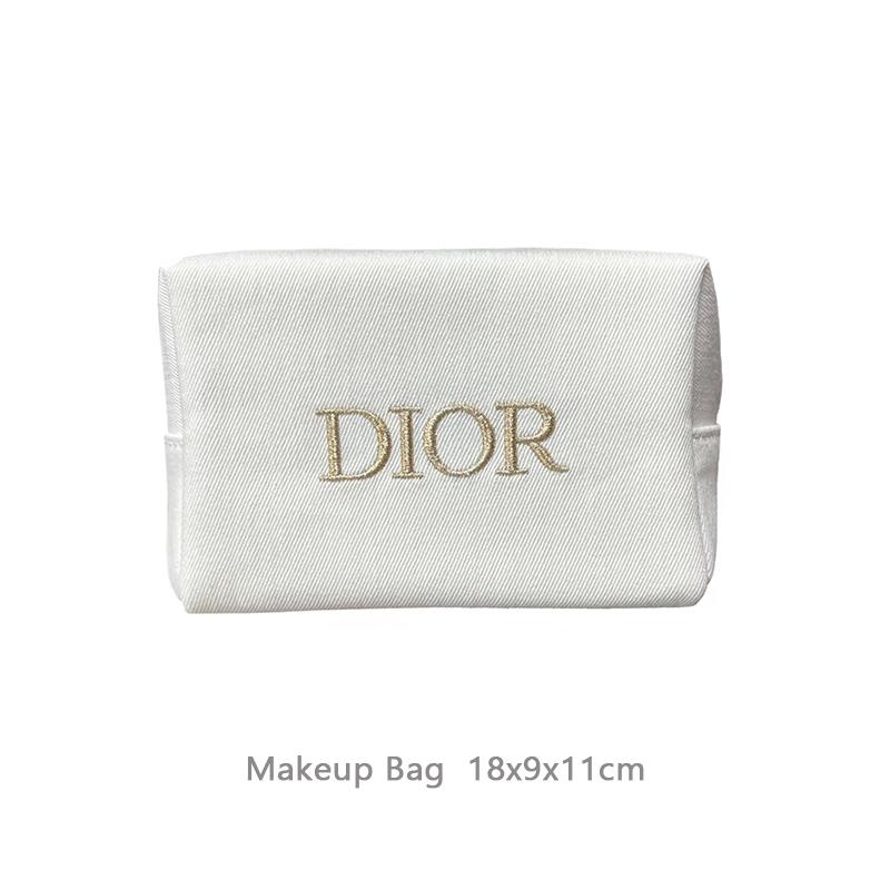 Dior Minimalistisch Modern Klassisch Druck Denim Stoff Weiße Kosmetiktaschen Tragbar 18*9*11cm