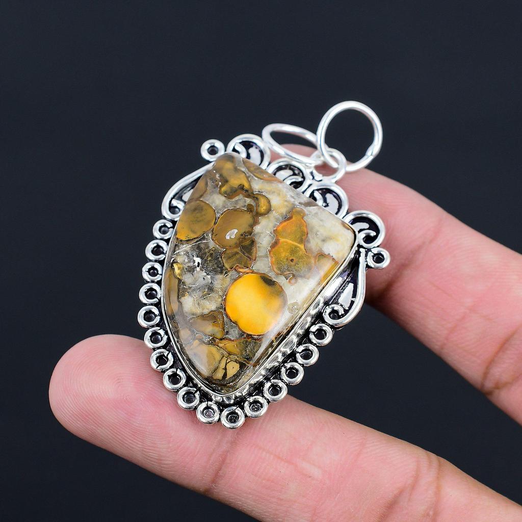 Natural Cobra Jasper Gemstone Pendant Yellow 925 Sterling Silver Indian Jewelry