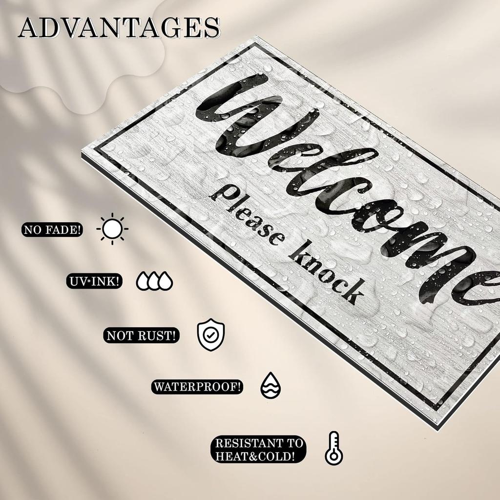 Meeting in Progress Door Sign, 10x5 Dibond Do Not Disturb, Hanging Welcome Please Knock Sign for Door