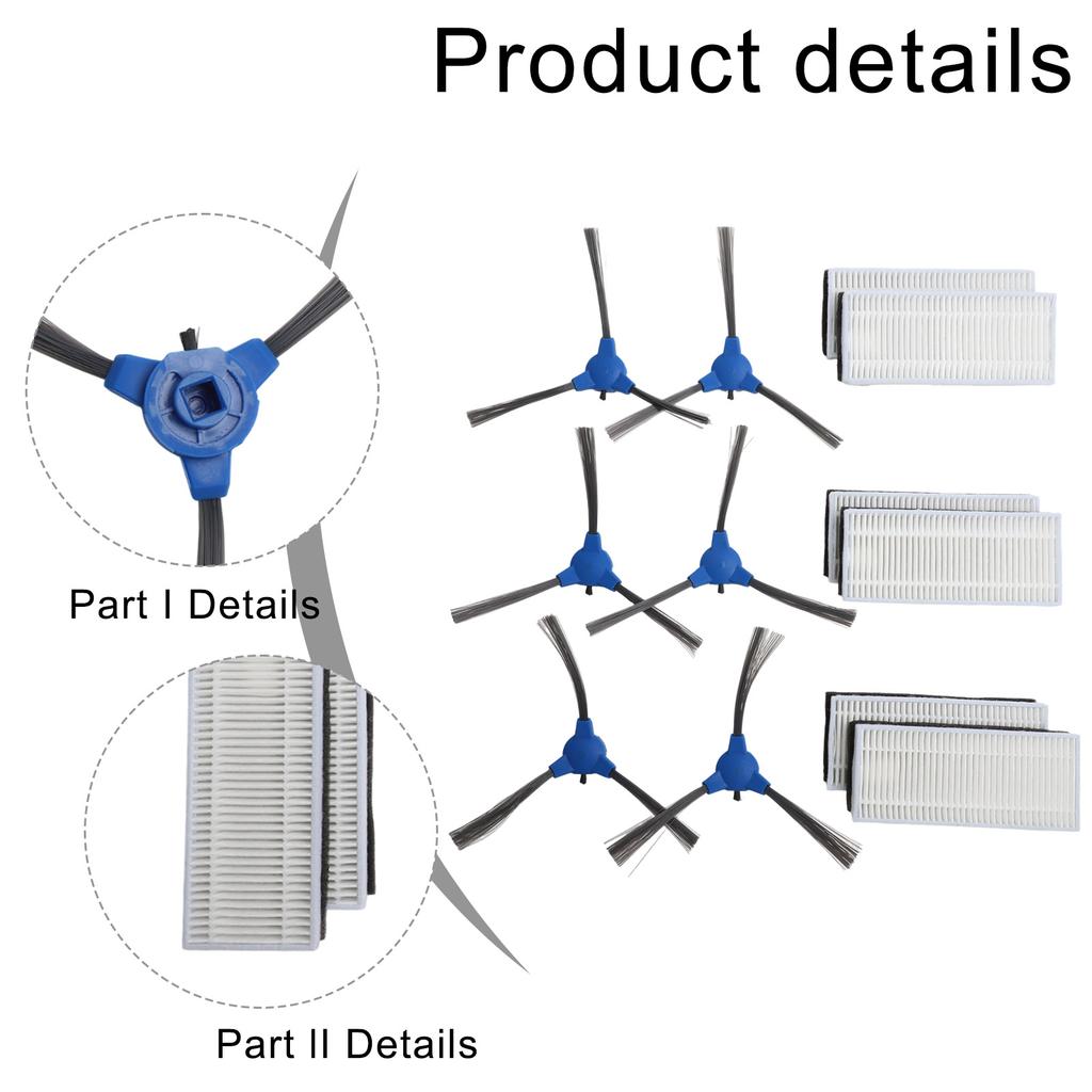 Compatible Replacement Parts for Coredy R3500 R650 R600 Robot Vacuum Includes 3 Pairs of Brushes and 6 Filters