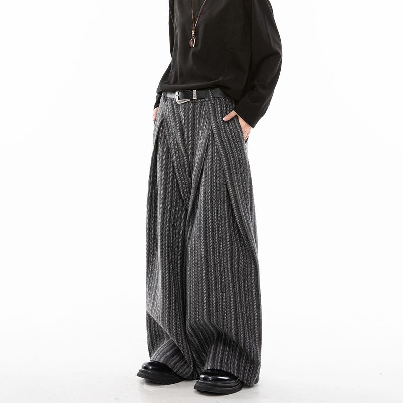 Dream Made Old Money Style Pleated Striped Woolen Trousers Men's Straight Loose Wide-Leg Pants Spring and Autumn Trousers