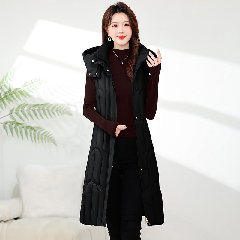 Autumn and winter new down cotton vest women wear medium and long over the knee waist medium vest jacket thick