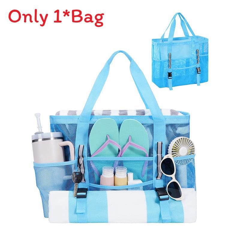 Travel Tote Bag With Zipper Large Capacity Mesh Beach Bag For Outdoor Beach Vacation