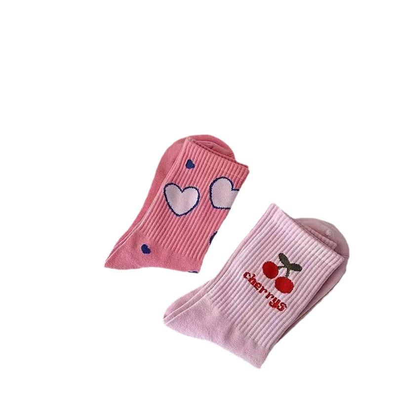 "Pink Floral Love Letter Mid-Tube Socks - Cute & Trendy Autumn/Winter Women's Casual Wear"