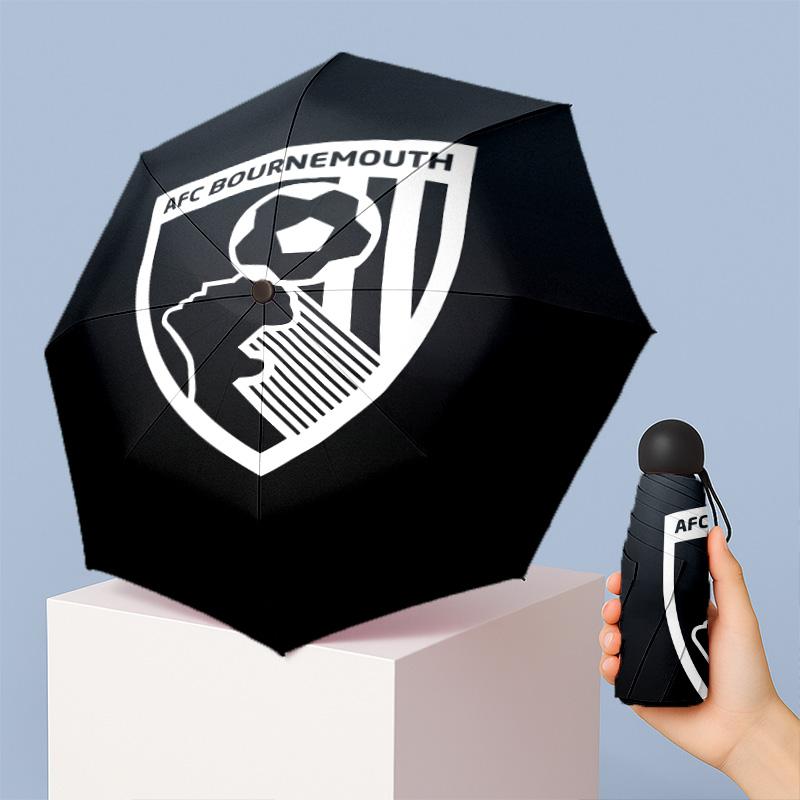 Bournemouth Football Pattern Printed Mini 5 Folds 8 Ribs Compact Umbrella Windproof Waterproof Lightweight Portable Folding