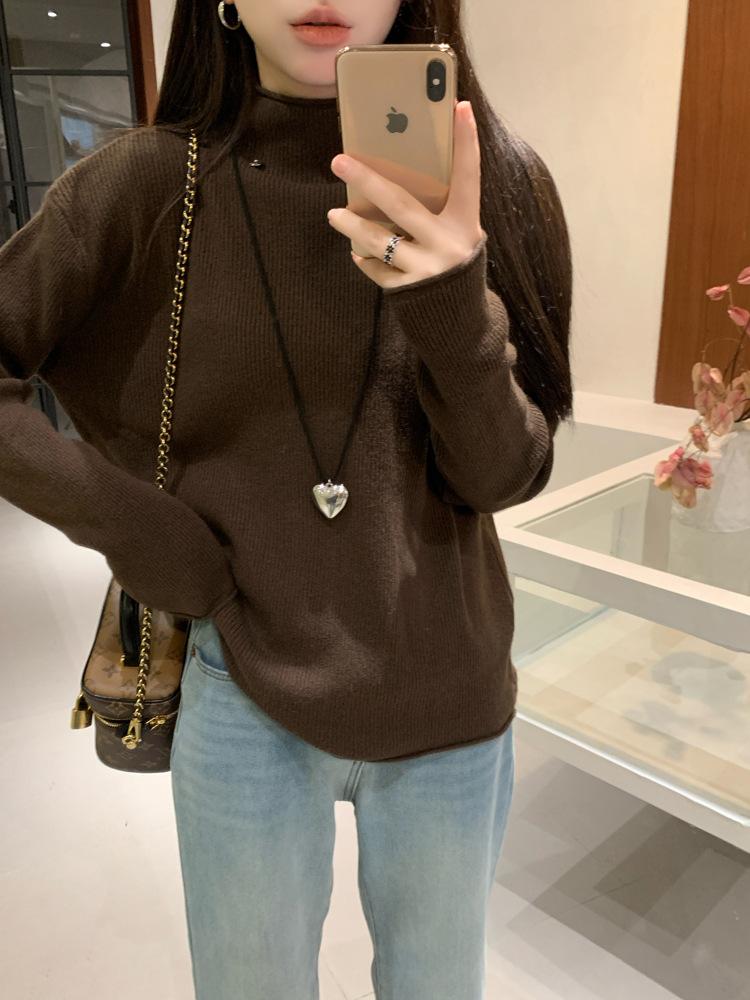 Blue turtleneck long-sleeved bottomed knitted sweater for women's autumn and winter large size fat mm loose thickened warm pullover sweater inside