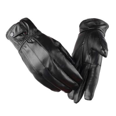 Winter Cycling Gloves Men Women Black Faux Leather Wind Resistant Gloves Warm Fleece Lined Gloves