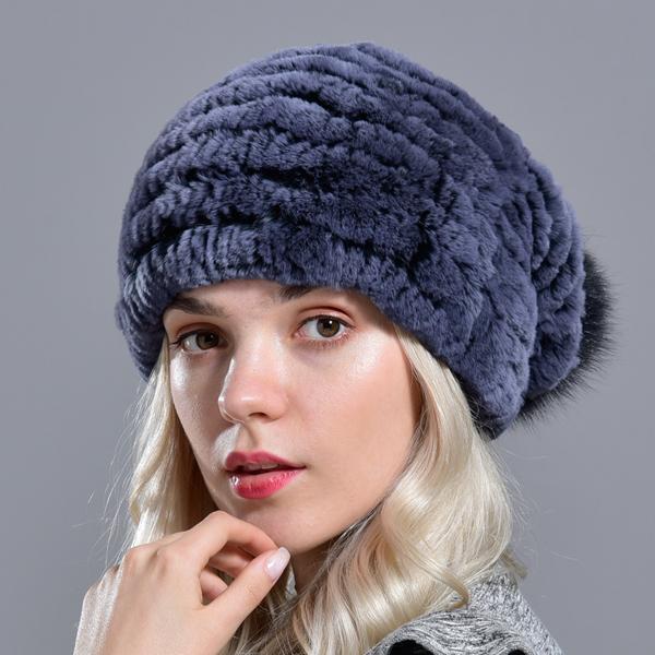 Rabbit Fur Pompom Hat Women's Beanies Winter Natural Fur Warm Knitted Caps for Girls Female Fashionable Elastic Ladies Hats