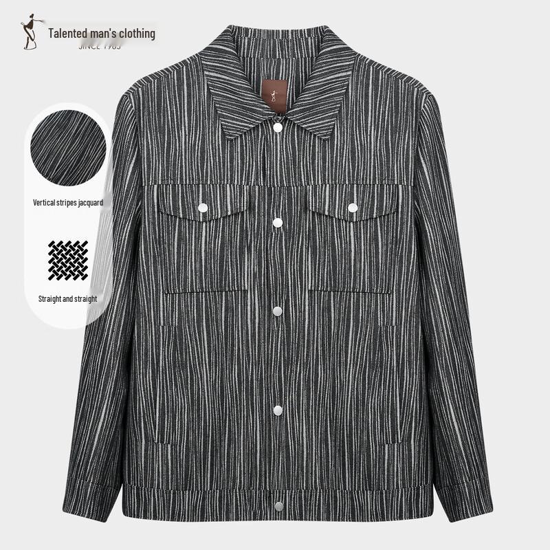 Men's Casual Black & White Striped Jacquard Lapel Jacket