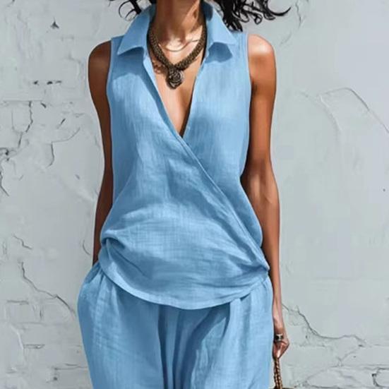 Completi Due Pezzi da Donna Casual Tinta Unita Set in Tessuto Vestibilità Larga Fibra di Poliestere Leggero Comodo Outfit per Primavera Estate Autunno Abiti Quotidiani