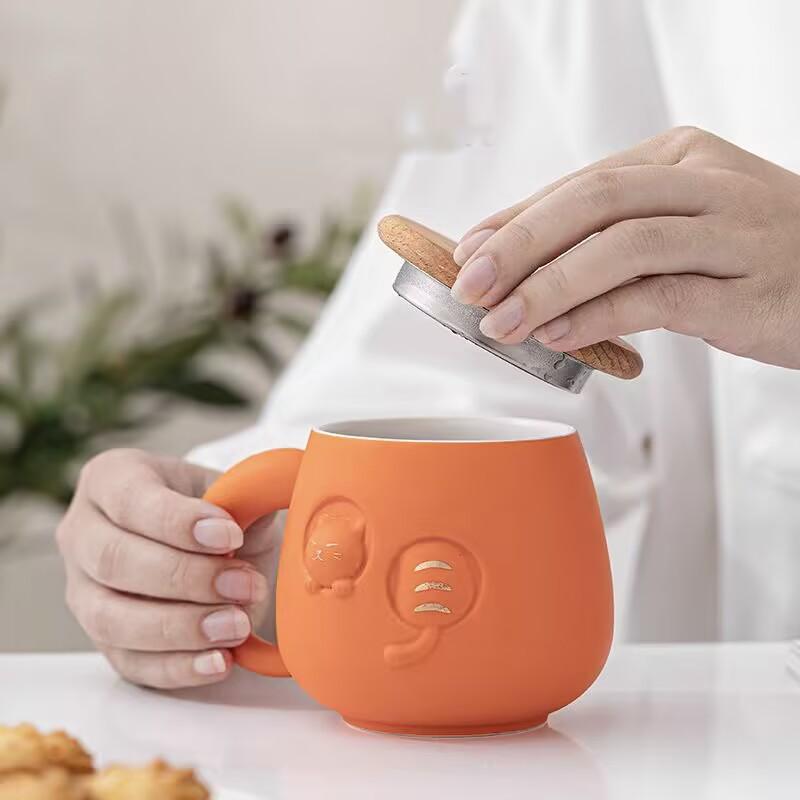 High-Value Wind With Lid Cute Cup Designer Niche Coffee Cup Ceramic Water Cup Girl