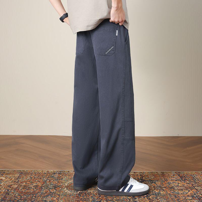 Spring and summer four seasons new Hong Kong style tooling black splicing European and American loose straight casual pants men's tide PANTS