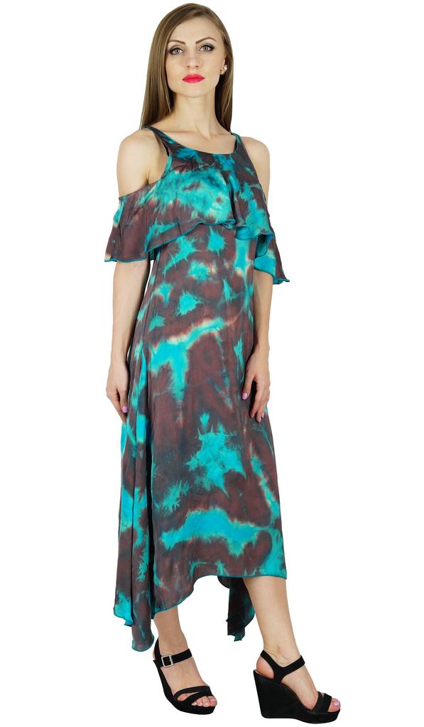 Bimba Women Chic Style Ribbed Cold Shoulder Dress Asymmetrical Holiday