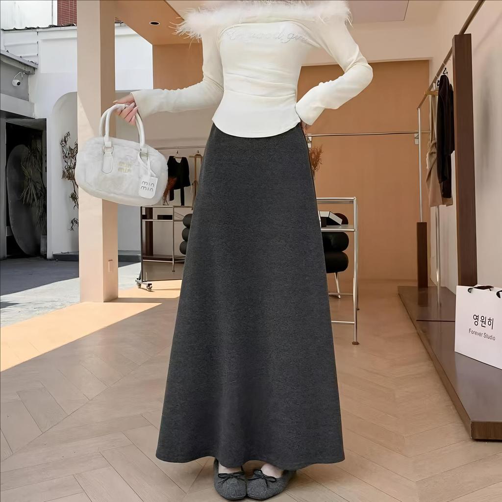 2025 Autumn/Winter Women's Elegant French A-line Black High Waist Skirt - Available in Two Lengths