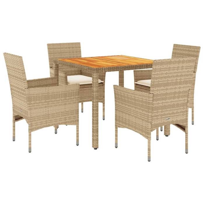 VidaXL Garden Dining Set and Cushions 5pcs Beige Rattan Acacia, Outdoor Dining Set, Furniture of 3278682