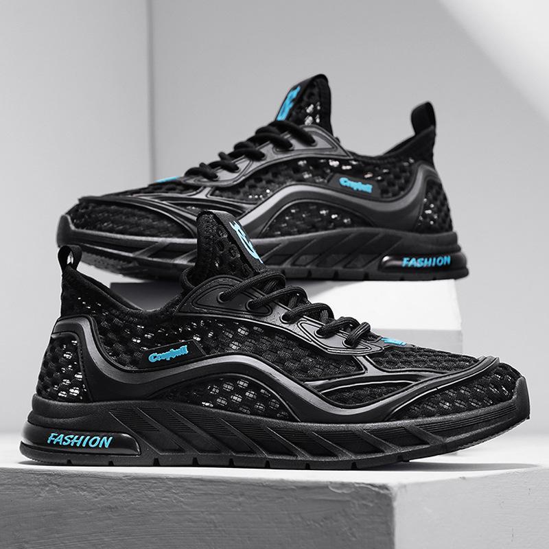 Mesh men's shoes summer breathable mesh daily versatile casual thick sole solid color sports style new men's trendy shoes