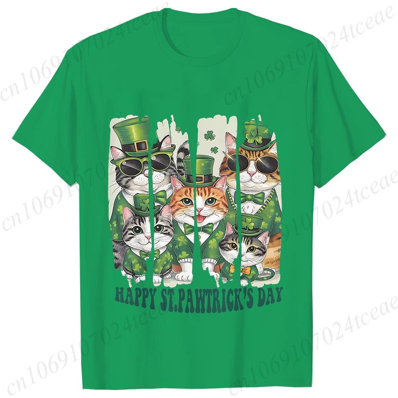 

St Patricks Day Cats Woman Shirt Fashion Lucky Shamrock Graphic Y2k Tops Summer Casual Short Sleeve Tees Female Clothing S