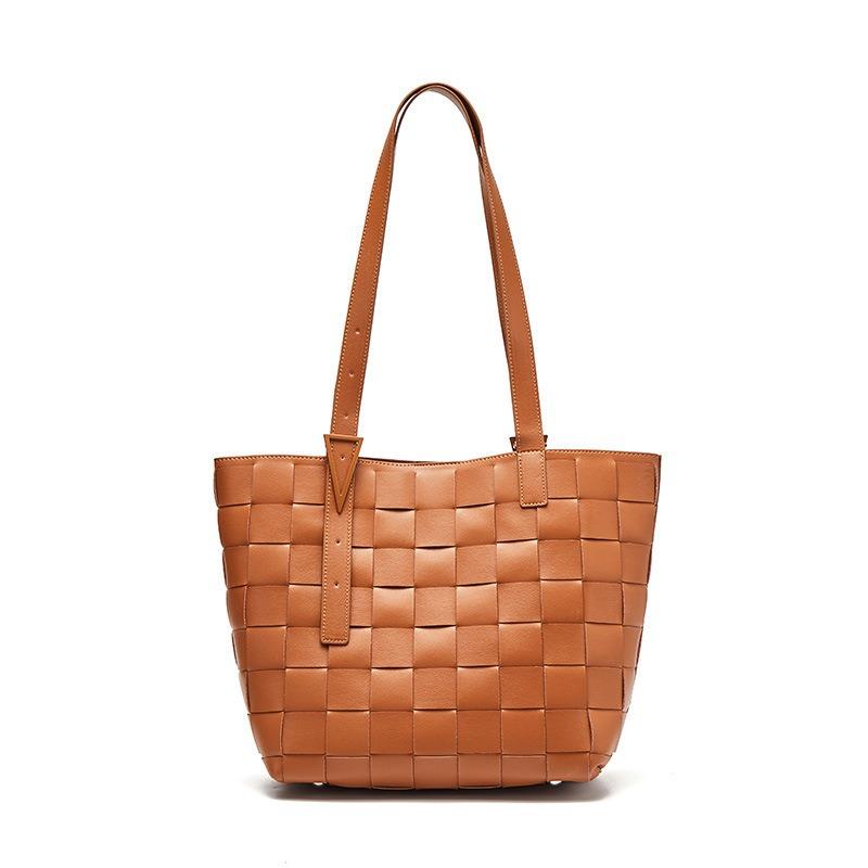 

Нишевый дизайн, большая вместимость, женская сумка для поездок на работу, портативная сумка-тоут из коровьей кожи, клетчатая плетеная сумка, поколение 40X14X28cm коричневый