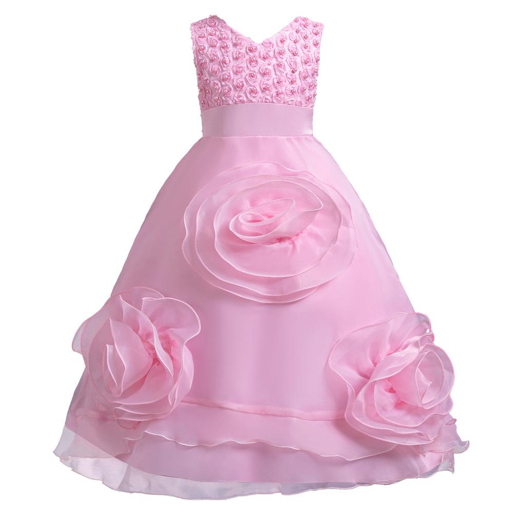 Girls' Long Dresses Big Flower Small Pearl Princess Dresses Walking Host Party Dresses Skirts 8623  Little Girl's Favourite Dress Dresses