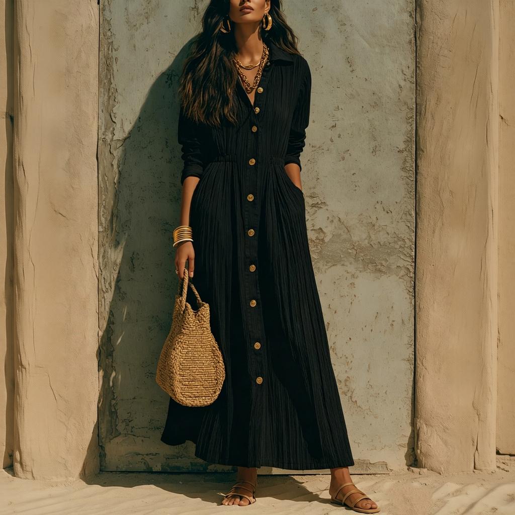 Women's Plus Size Maxi Dress Elegant Loose Fit Waist-Cinching Long Dress