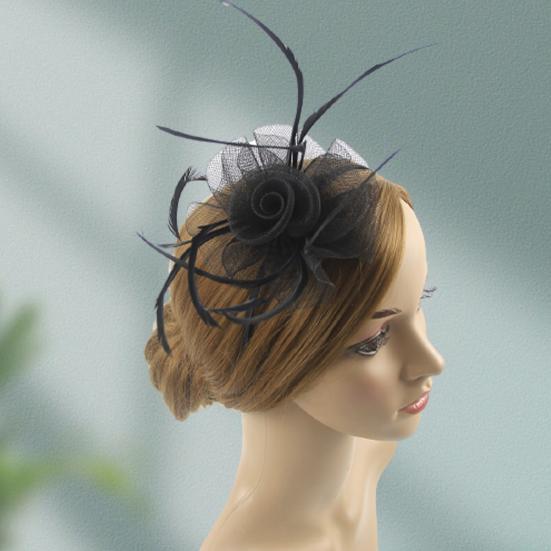 Klobouk fascinátor Peří Květina Elegantní Vintage Síťovina Svatební Pokrývka hlavy na Koktejlovou Párty