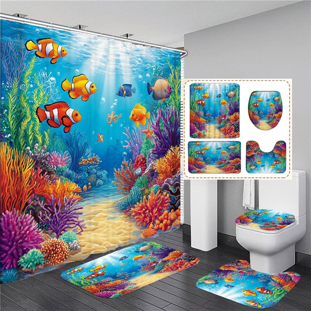 

Ocean Underwater World Turtles Dolphin 3D Printing Waterproof Shower Curtain With Rug Toilet Cover Bath Mat Set Bathroom Decor W60H190(CM)-1 Pcs