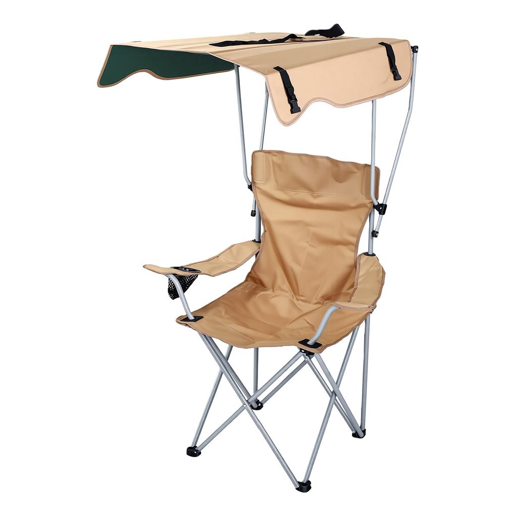 Portable Camping Chair Beach Chair with Shade Folding Chair with Canopy for Fishing Hiking Outdoor Activities Khaki