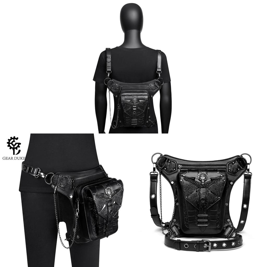 Steampunk Damen Brust-Schultertasche Mit Kette Und Totenkopf-Akzenten Für Den Täglichen Gebrauch