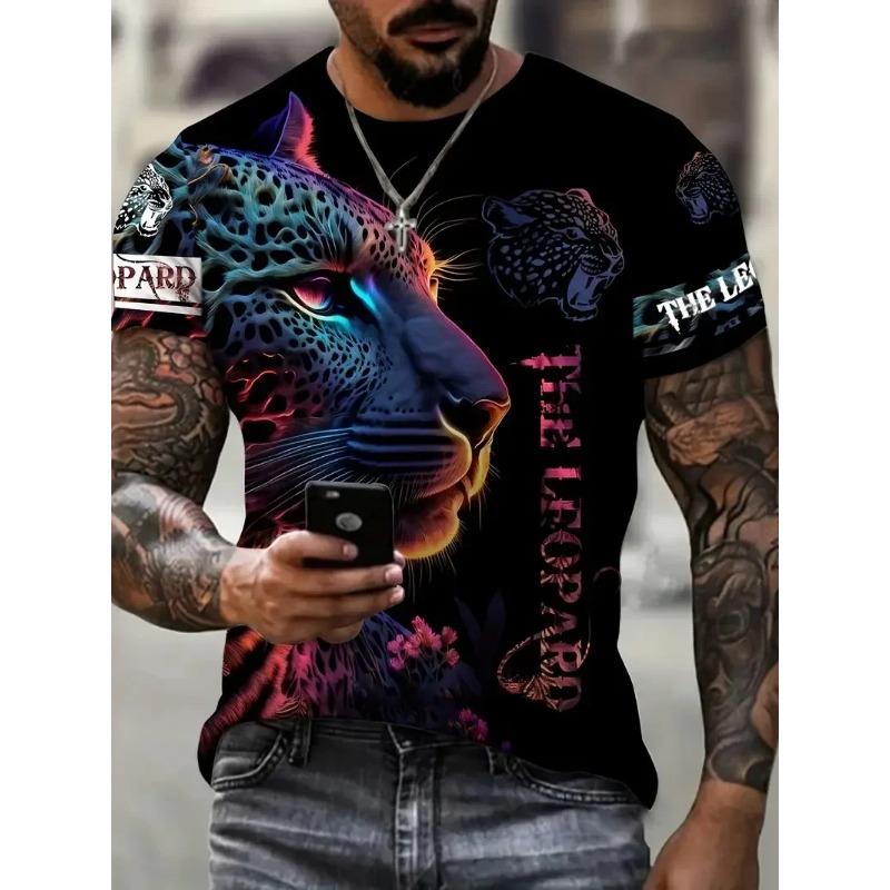 Summer Fashion Street Cool Short-sleeved 3D Digital Printed Gradient Lion Men's T-shirt