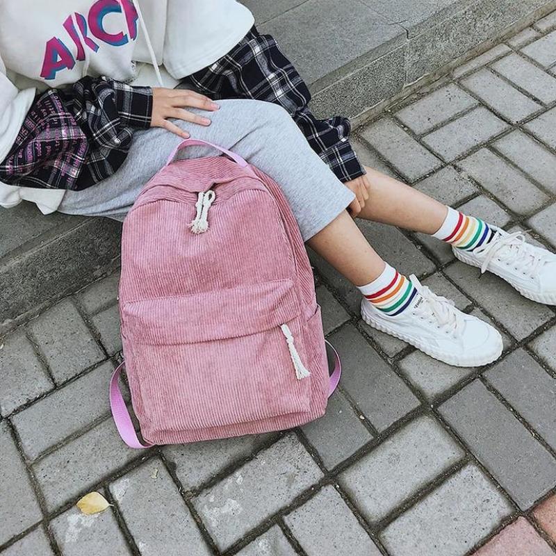 Autumn Winter New Corduroy Women's Backpacks Breathable Wear-resistant Solid Color Teenager Girl Shoulders Bag Large Capacity Casual Female Knapsacks