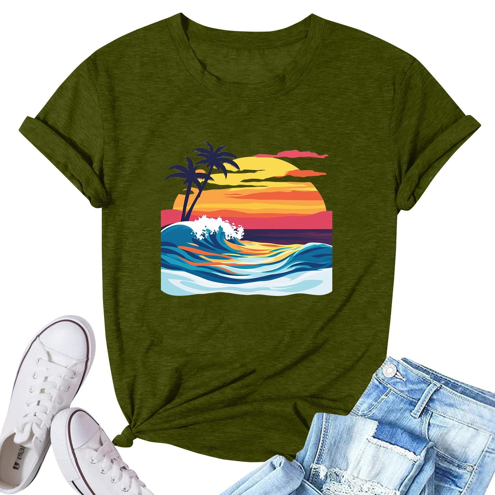 

Женская модная повседневная плиссированная футболка с коротким рукавом с принтом L армия зеленый